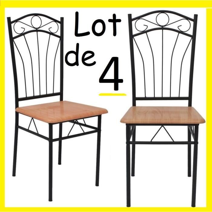 Lot de 4 Chaises en métal et bois Effet Fer forgé table à manger Cuisine Salon Design