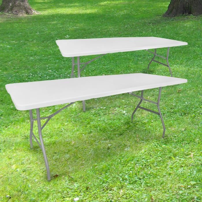 Lot de 2 Tables Pliantes de Camping 180 cm Rectangulaire Blanche - Table de Jardin 8 personnes L180 x l74 x H74cm en HDPE Haute