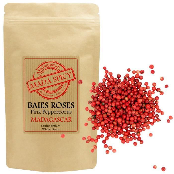 Baies Roses de Madagascar qualité gourmet 80gr en sachet éco alimentaire avec zip.