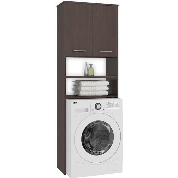 LENA | Meuble pour machine à laver 180x64x30 cm | Espace de rangement buanderie/lave linge/salle de bain avec placard | Wenge