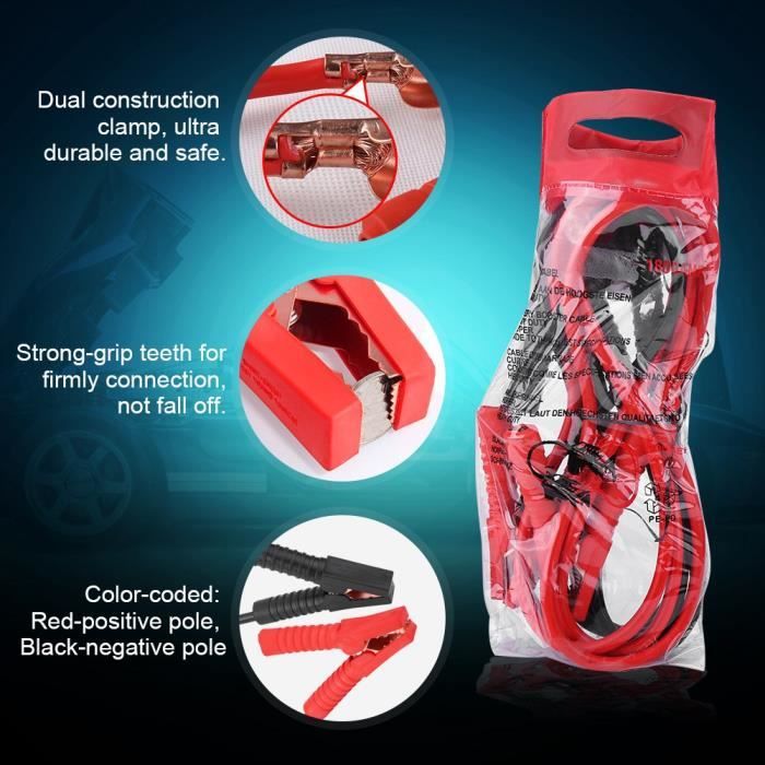 Qiilu Câbles de Démarrage 1800A 3 mètre / 10ft Heavy Duty voiture Power Booster câble batterie d'urgence Jumper Cables