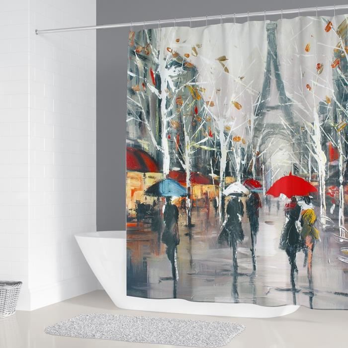 Accessoires salle de bain,Haute qualité impression 3d rideaux de douche Paris tour rideau de bain imperméable - Type F - 180*200 cm