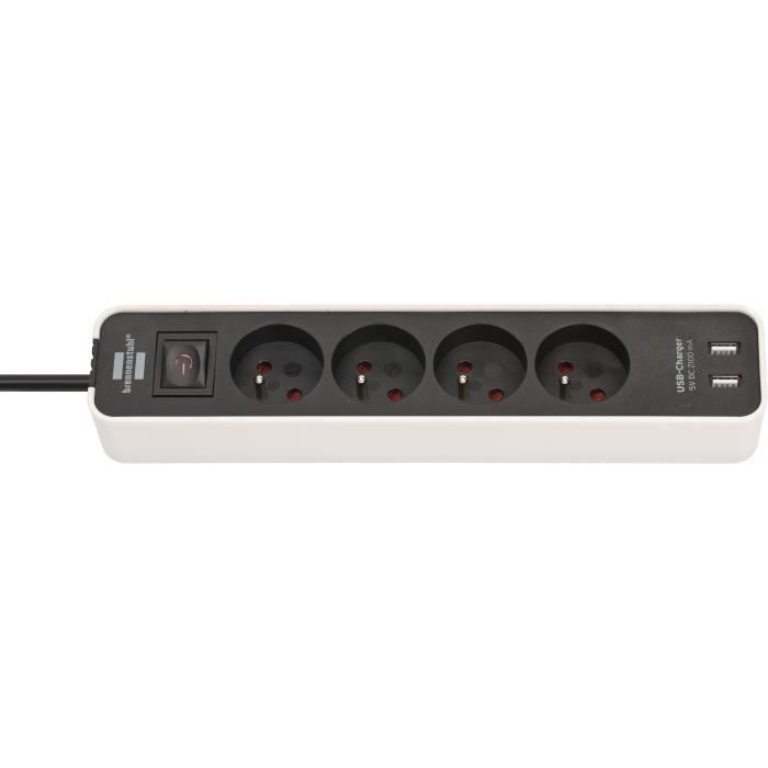 Brennenstuhl Multiprise ECOLOR Blanche, 4 prises + 2 prises USB, avec 1,5m de câble