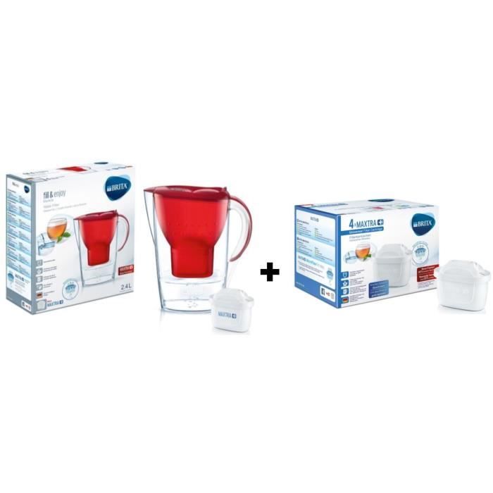 Pack BRITA Carafe filtrante MARELLA Rouge + 5 Cartouches de rechange Maxtra +