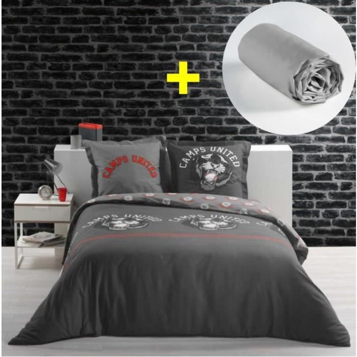 CDaffaires Pack parure de couette 220x240 cm 100% coton Panther + drap housse 140x190 cm Gris