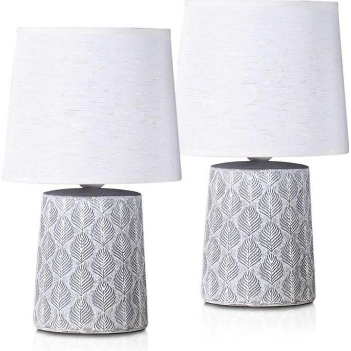 BRUBAKER - Lampe de table/de chevet - Lot de 2 - Design scandinave/moderne - Hauteur 33 cm - Pied en Céramique/Gris
