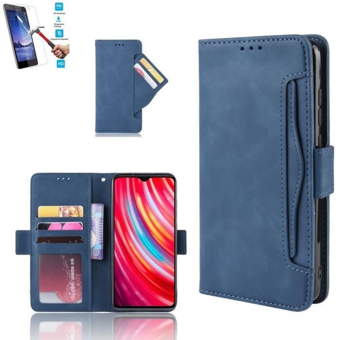 Etui Samsung Galaxy A41 Portefeuille Bleu + Film Verre Trempé Coque Housse En Cuir Pu - 5 Emplacement Carte hfs-house®