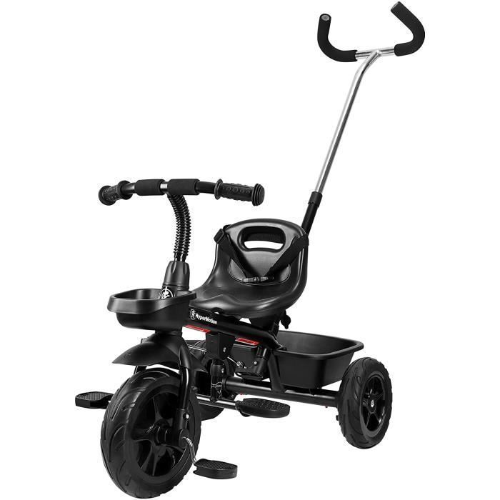 HyperMotion Tricycle Evolutif Enfant jusqu'à 20 kg| Guidon Contrôle Parents| Ceinture Sécurité| Siège confortable| Roues Larges Noir