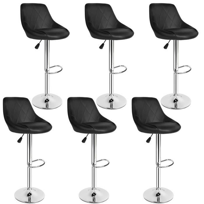 JEOBEST® Lot de 6 Tabouret de Bar (PU NOIR) avec Siège Rembourré