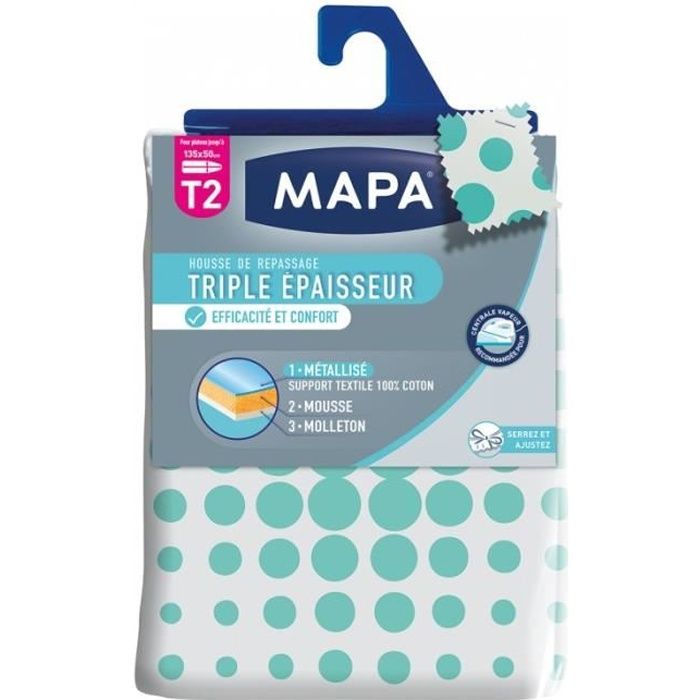 Housse table à repasser Spécial Vapeur Triple Epaisseur MAPA - T2 - 135x50 cm