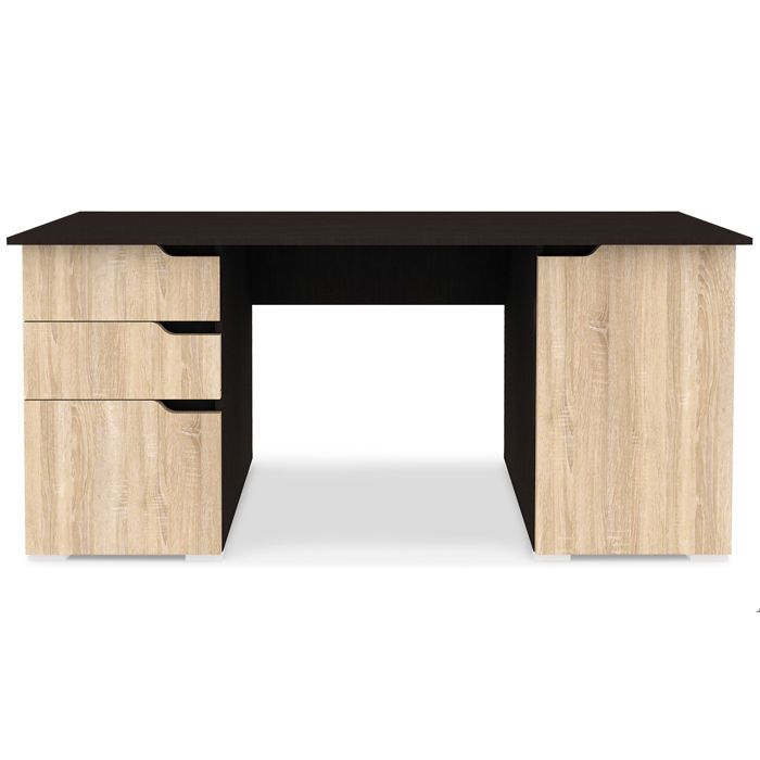 Bureau Compactal 160cm Chêne clair et Bois wenge