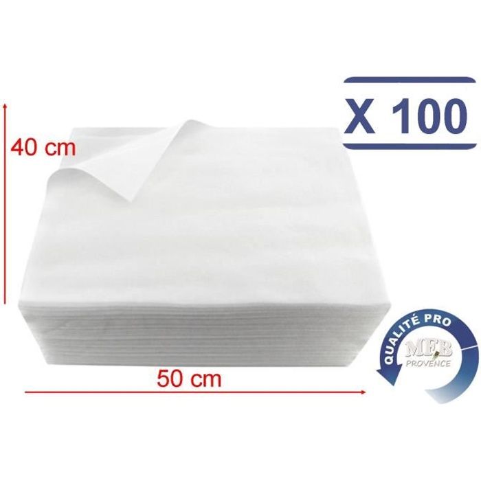 MFB Provence ® - 100 serviettes jetables - non tissé - 50 x 40 cm - Spunlace - Manucure et Pédicure