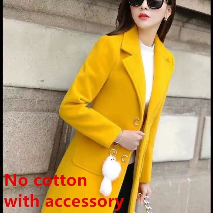 Manteau,Femmes printemps et automne manteau manteau de laine mince avec-pas d'accessoires manteau d'hiver femmes - Type yellow