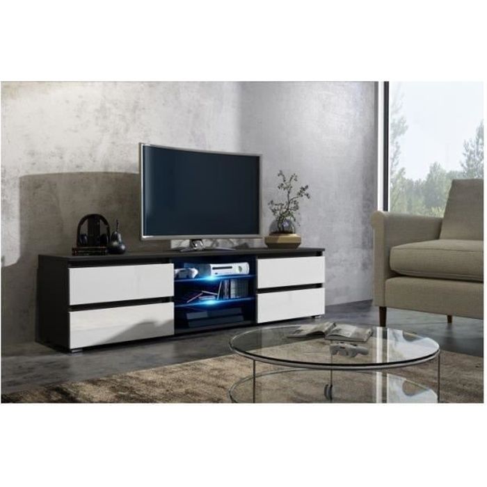 Meuble tv 150 cm noir et blanc mat