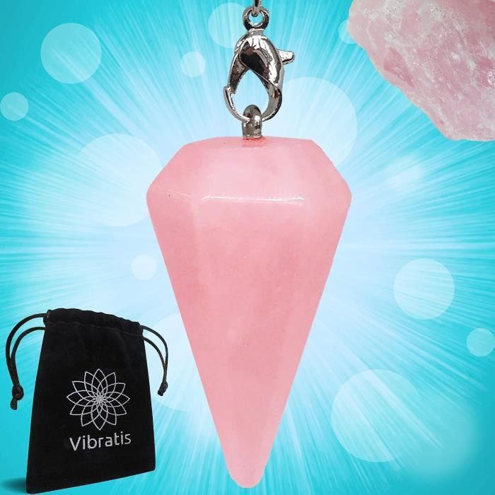 Vibratis Pendule Divinatoire de Radiesthésie en Quartz Rose Forme CÔNE - Pendule en Pierre Quartz Rose