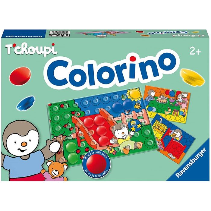 Colorino Le Jeu des Couleurs avec Tchoupi : 4 scenes, 31 pions colores, 1 grille - Jeu educatif enfant - Des 2 ans