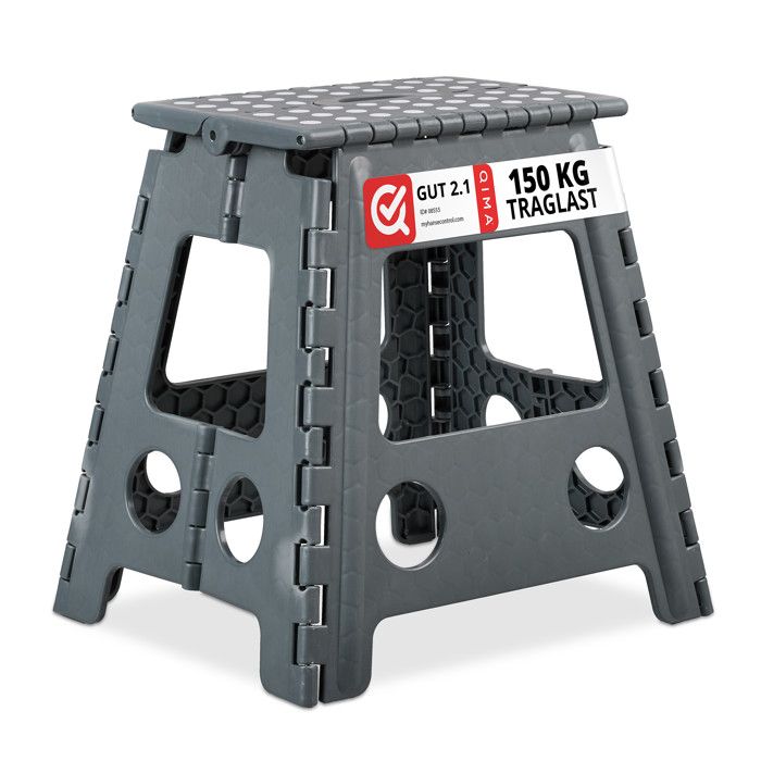 Relaxdays tabouret pliable XL, transportable, Tabouret de salle de bain, jusqu’à 120 kg, Plastique, 39,5 cm de haut gris -