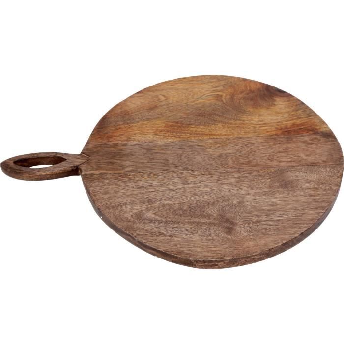 Planche à découper ronde en bois avec poignée 49 x 38 cm Marron
