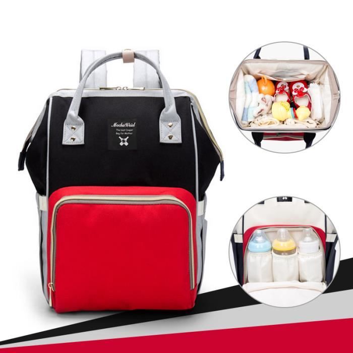Sac à Dos à Langer Bébé Imperméable en Oxford Grande capacité 55L Papa Mama Voyage Rouge Noir