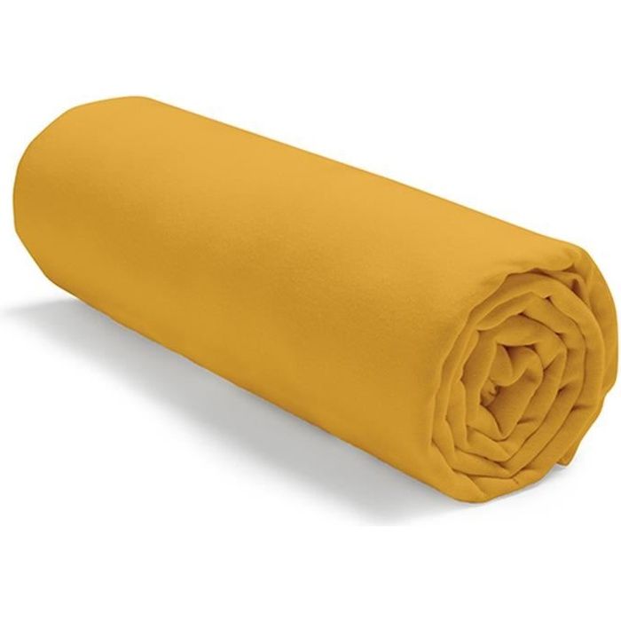 TODAY Drap housse jersey 100% coton - 160x200 cm - Jaune safran TODAY