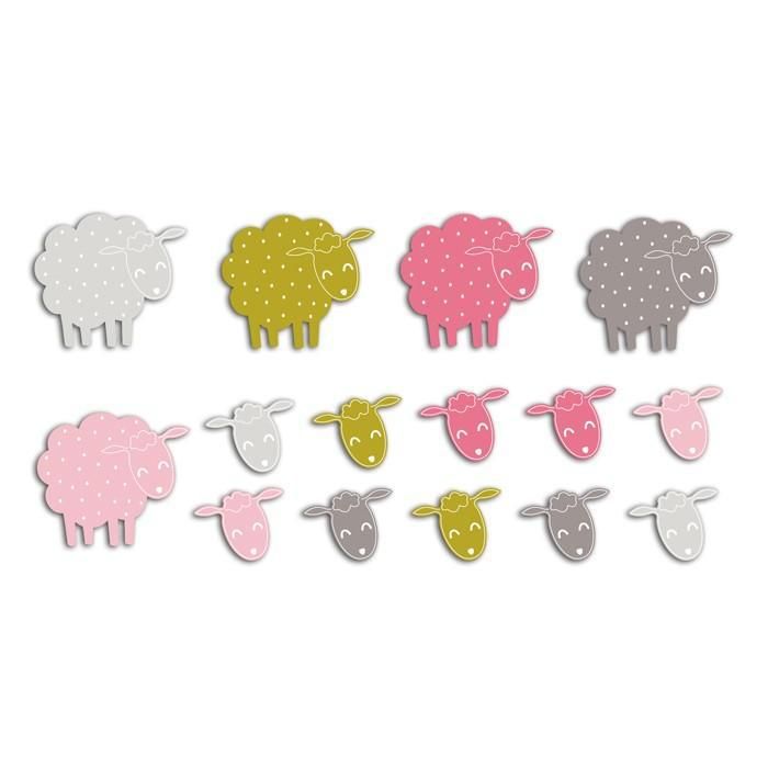 TOGA Pack de 20 Formes découpées Moutons - Rose, vert et taupe