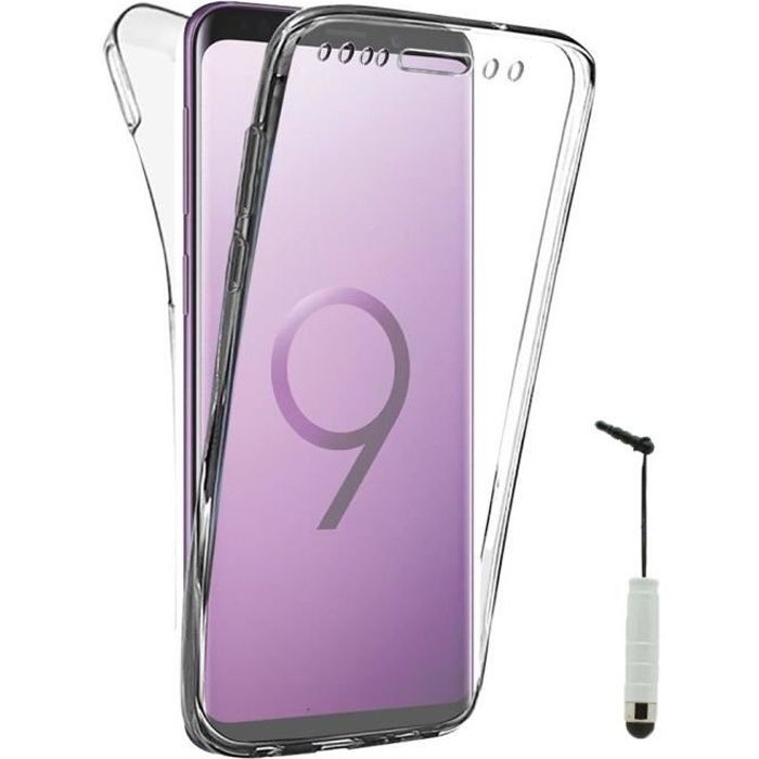 Pour Samsung Galaxy S9+- S9 Plus 6.2-: Coque Silicone Gel ultra mince 360° protection Avant et Arrière + mini Stylet - TRANSPARENT