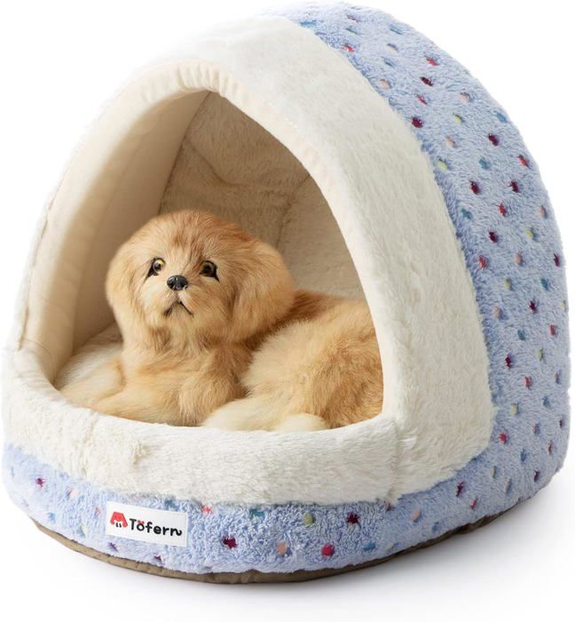 Galatée Niche Pour Chat En Forme De Maison - Peluche Douce, Pliable, Fond Antidérapant - Taille M (42x33x36 Cm) Bleu, Jusqu'à 6kg