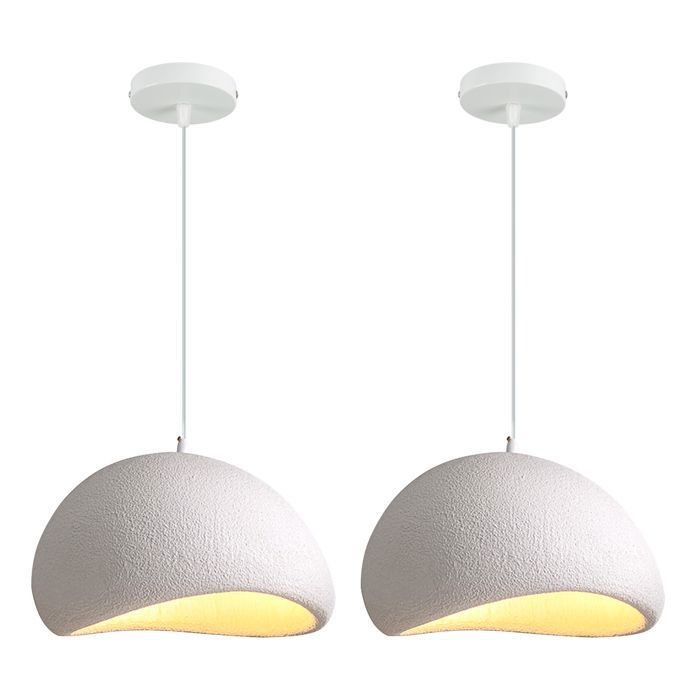 SNOGOLD 2x Suspension Vintage Lustre Industriel Abat-jour en Résine de Dôme Blanc Ø20cm E27 Luminaire Éclairage pour Couloir
