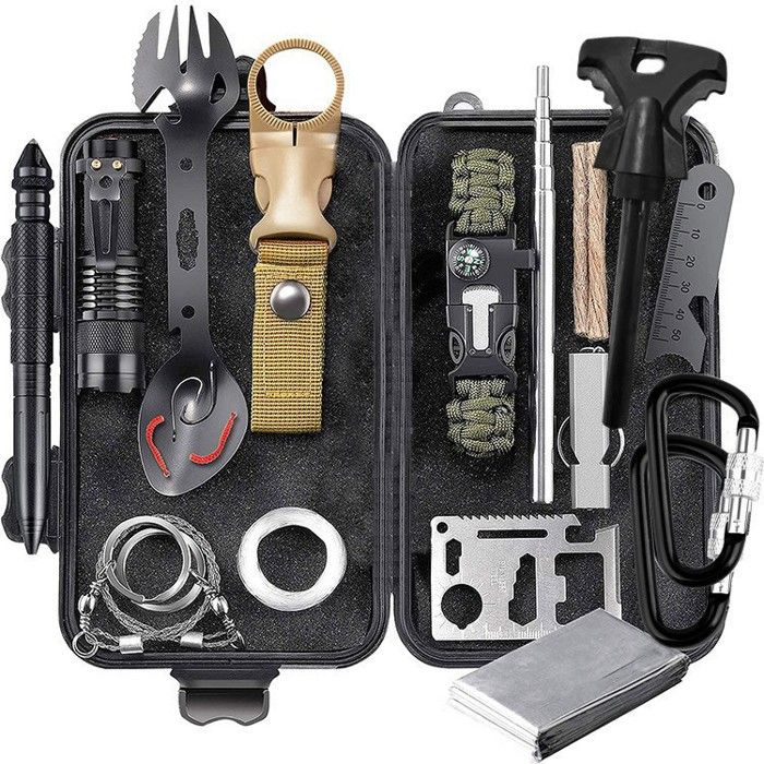 Kit déquipement de survie durgence filtre extérieur tactique randonnée Camping outil SOS