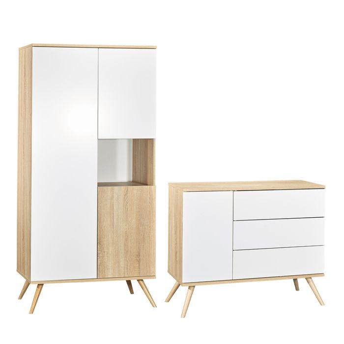 Sauthon Seventies Kommode – Weiß, Mit 1 Tür & 3 Schubladen