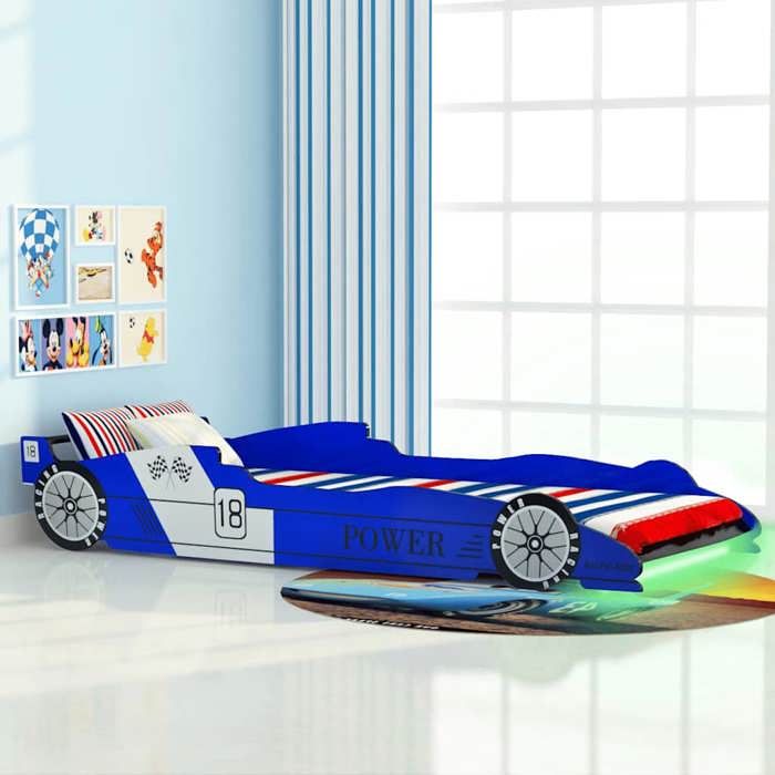 SALE 2025Lit simple Adolescent - Lit voiture de course pour enfants avec LED 90 x 200 cm Bleu 31 3 Kg 8532