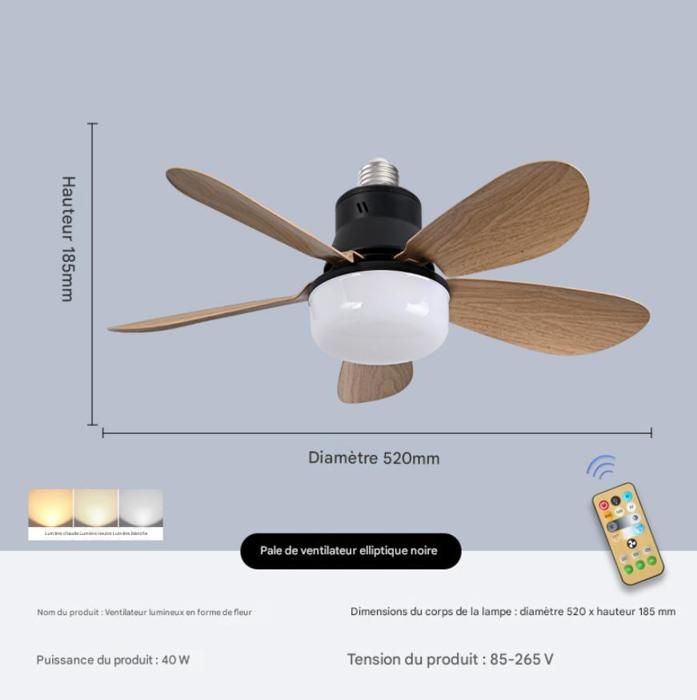 Ventilateur de plafond - NOBRAND - Fleur - 40 W - Silencieux - Télécommandé - Bois Noir - Nobrand