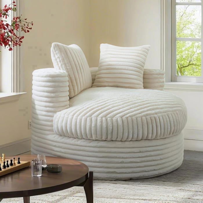 VERCART Canapé Chaise longue ronde dintérieur pour adultes fauteuil surdimensionné en velours côtelé Beige 120x120x70cm VERCART Canapé Chaise longue ronde dintérieur pour adultes fauteuil surdimensionné en velours côtelé Beige 120x120x70cm