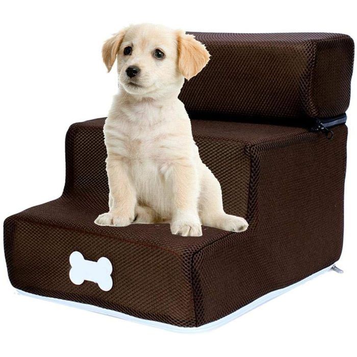 Comparer les prix de Escalier pour Chien Échelle Antidérapante Pour Chien À 3 Marches Marches Amovibles Et Lavables pour Animaux De Compagnie Brun