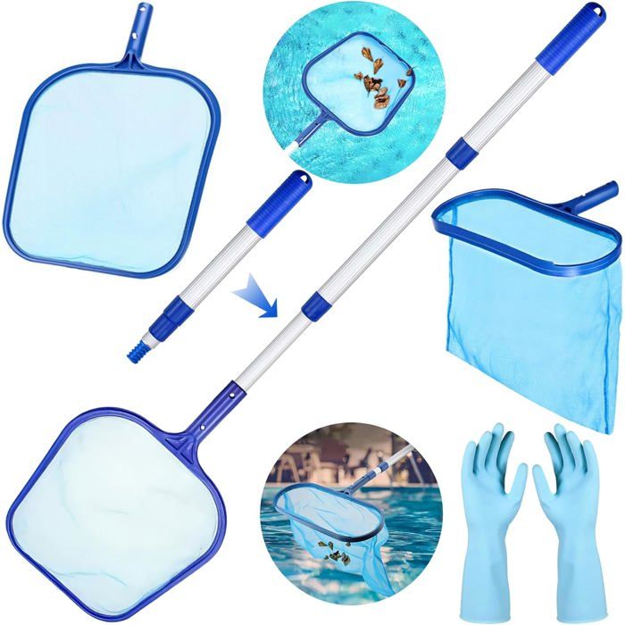 Épuisette Piscine Télescopique 170 Cm - Maille Fine - 4 Perches Amovibles - Pour Débris Surface - 3