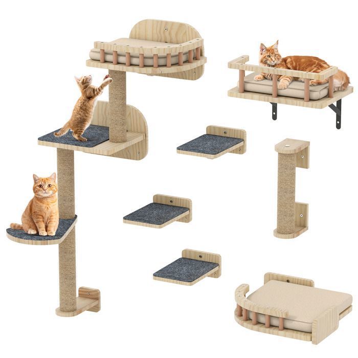 Comparer les prix de Balconera Mur escalade Chat Bois 7 pièces - Stable Arbre Plate-forme Monte-escalier & Lit Dormir Jouer