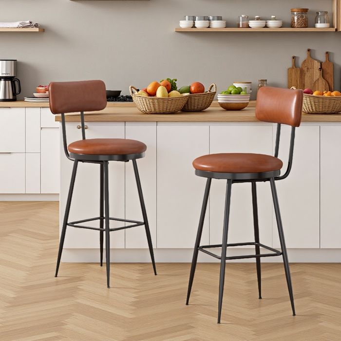 Tabourets de Bar - TANANT - Lot de 2 - Rembourré en PU - Dossier Ergonomique - Style Moderne Mi-siècle
