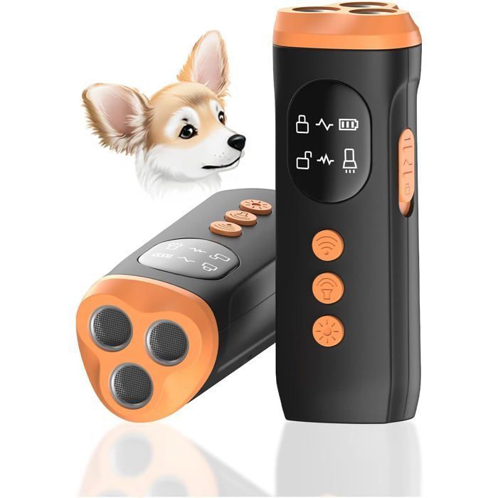 Dispositif Anti Aboiement Chien Appareil Ultrason Portatif avec Bip Lampe de Poche LED & Écran –Dispositif Rechargeable avec–Noir