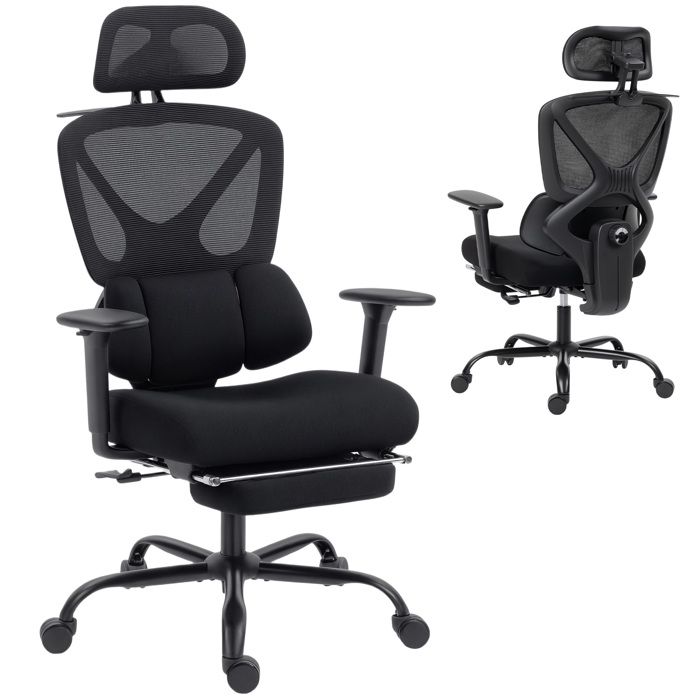 Chaise bureau ergonomique - HOMCOM - soutien lombaire dynamique adaptatif accoudoirs 3D - maille - 73x75x120-128cm - noir Chaise bureau ergonomique - HOMCOM - soutien lombaire dynamique adaptatif accoudoirs 3D - maille - 73x75x120-128cm - noir