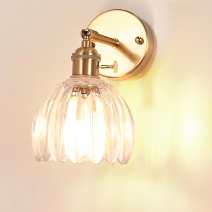 WOTTES 1 x E27 Moderne Cuivre Applique Murale Industrielle Verre Murale Luminaire Lampe en Verre Abat-jour Transparent pour Chambre