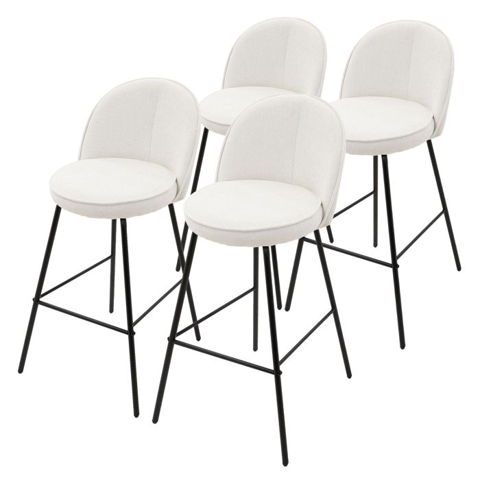 Lot 4 tabourets de bar ML-Design tissu beige hauteur 75 cm avec dossier et repose-pieds cuisine îlot