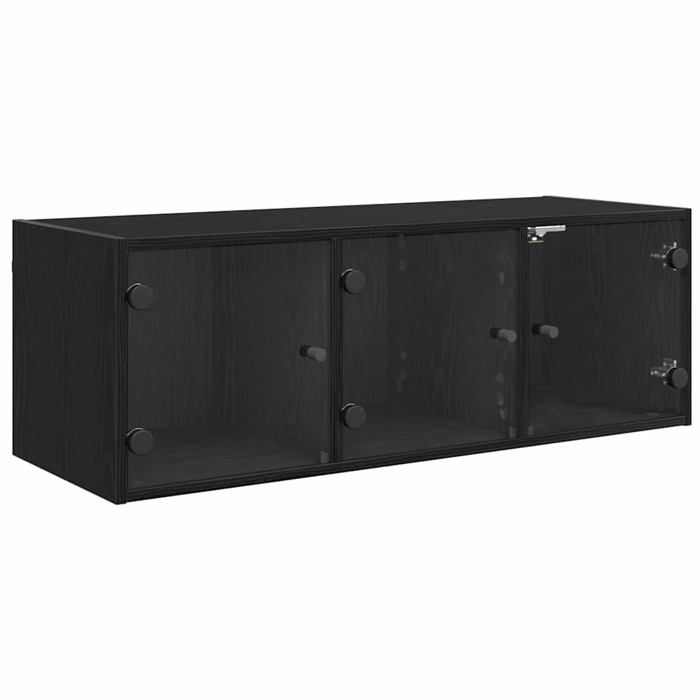 Meuble mural moderne - vidaXL - Chêne noir - 102x37x35 cm - Bois dingénierie - Porte en verre - 3 étagères