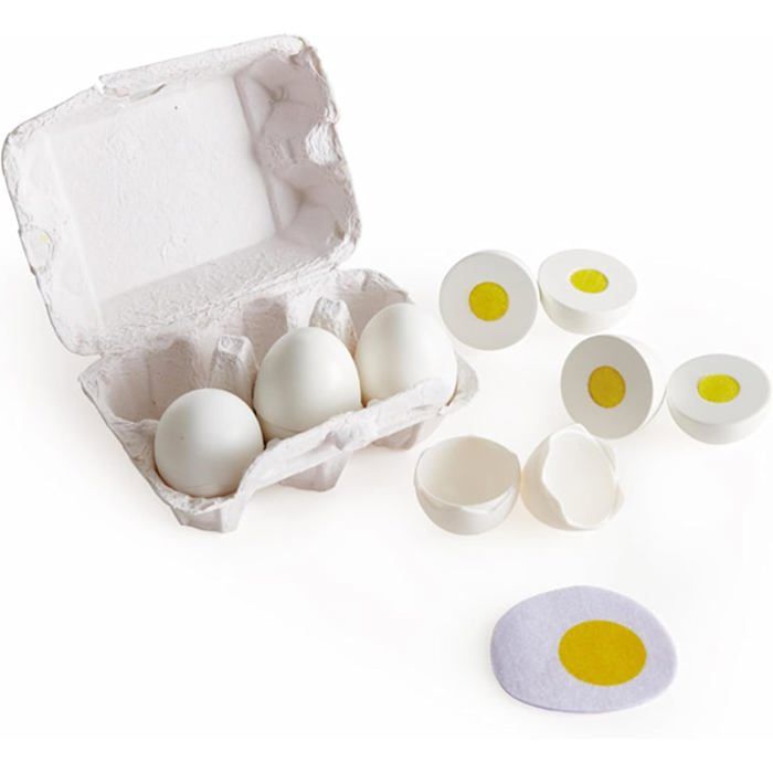 Janod Boîte De 4 Œufs En Bois - Jouet Cuisine Imitation 4 Ouvertures Différentes, Dès 3 Ans