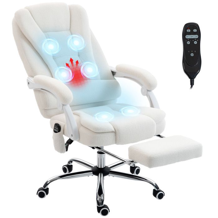Fauteuil de bureau - Vinsetto - massant et chauffant - hauteur réglable dossier inclinable et télécommande filaire - blanc