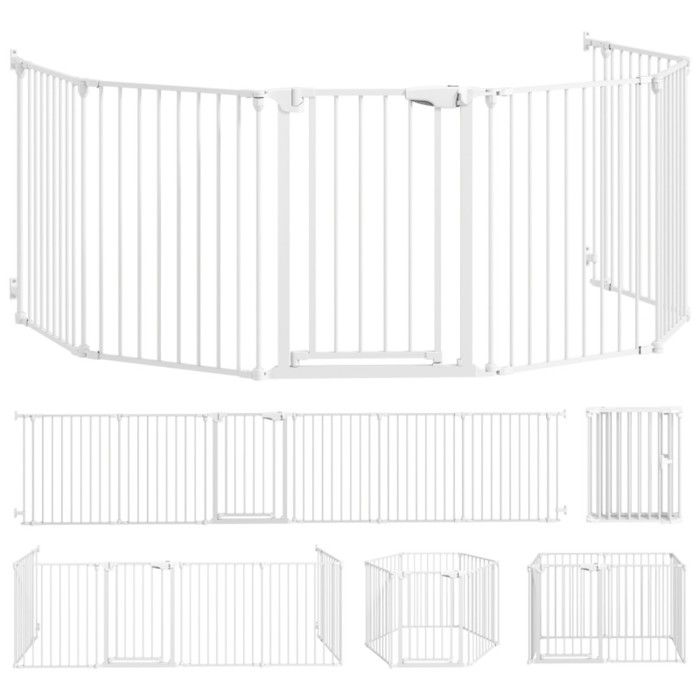 Clôture 6 panneaux pliable pour chiens - Porte incluse - Plastique et acier carbone - Blanc - 61x3x75 cm Clôture 6 panneaux pliable pour chiens - Porte incluse - Plastique et acier carbone - Blanc - 61x3x75 cm