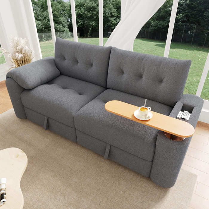 Canapé dappoint 3 Places avec Rangement Intégré canapé modulaire avec table amovible - 207.5 x 80 x 87 cm - gris