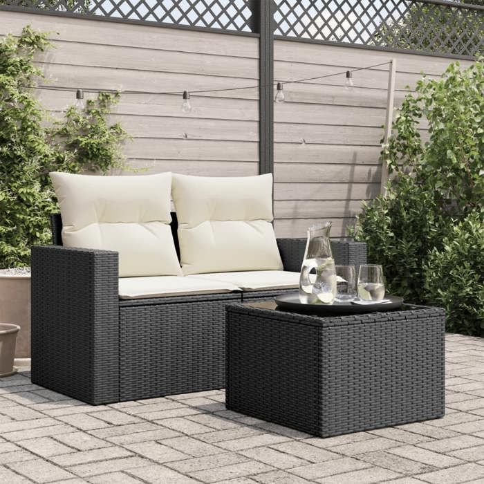 {January Sale}Table de jardin  table dextérieur2/4 PERSONNESpour balcon terrasse， avec plateau en verre noir 55x55x37cm en rés