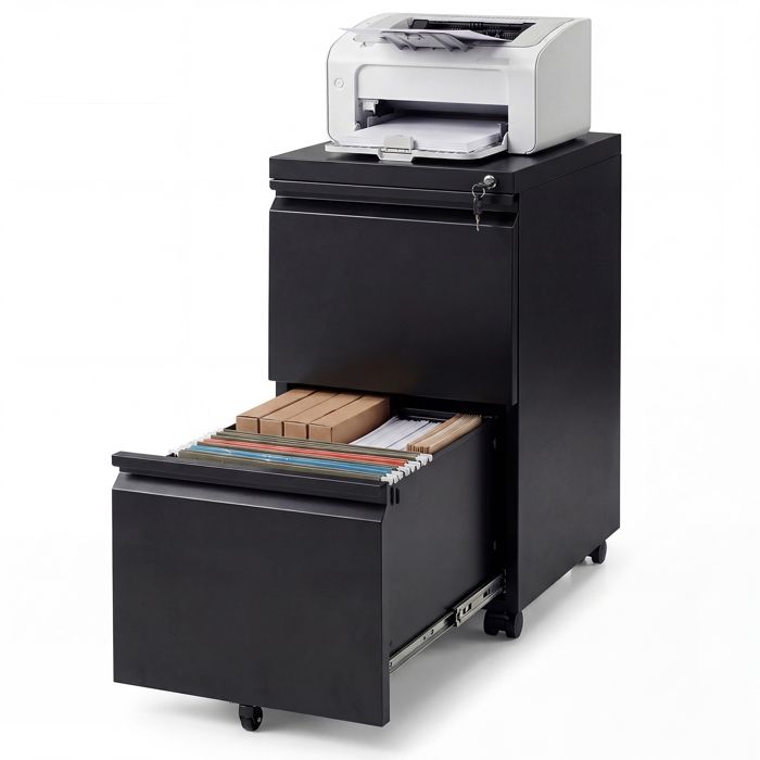COSTWAY Caisson Bureau à roulettes avec Frein 2 Tiroirs Verrouillable Métal Dossier Suspendu A4 pour Fichier Imprimante Noir COSTWAY Caisson Bureau à roulettes avec Frein 2 Tiroirs Verrouillable Métal Dossier Suspendu A4 pour Fichier Imprimante Noir