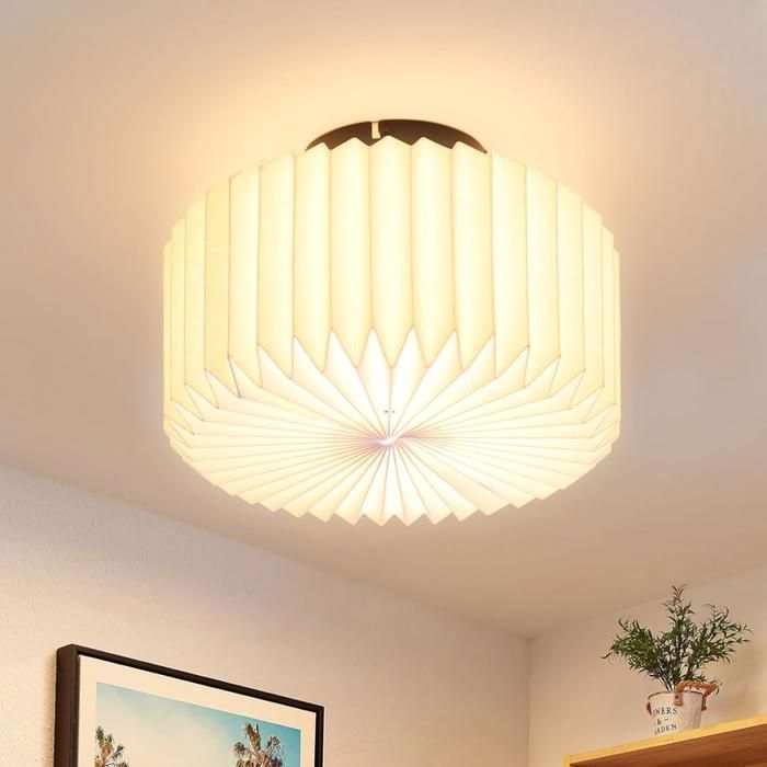 Homefire Plafonnier de chambre de style rétro — Lampe de cuisine blanche abat-jour rond en papier