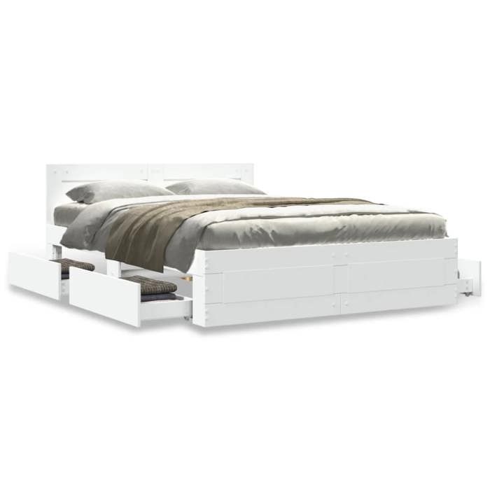 (LE SOLDE)Structure de lit double/2 personnes - PARAJ - Cadre de lit Adulte - avec tête de lit sans matelas - blanc 140x190 cm @3590